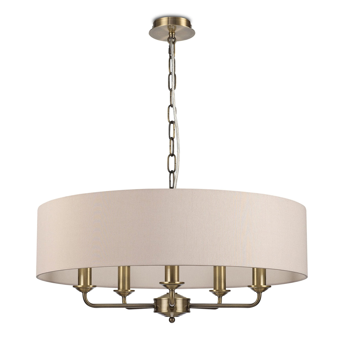 Banyan 60cm 5 Light Pendant in Antique Brass with Nude Beige & Moonlight Shade