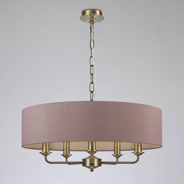 Banyan 60cm 5 Light Pendant in Antique Brass with Taupe & Halo Gold Shade