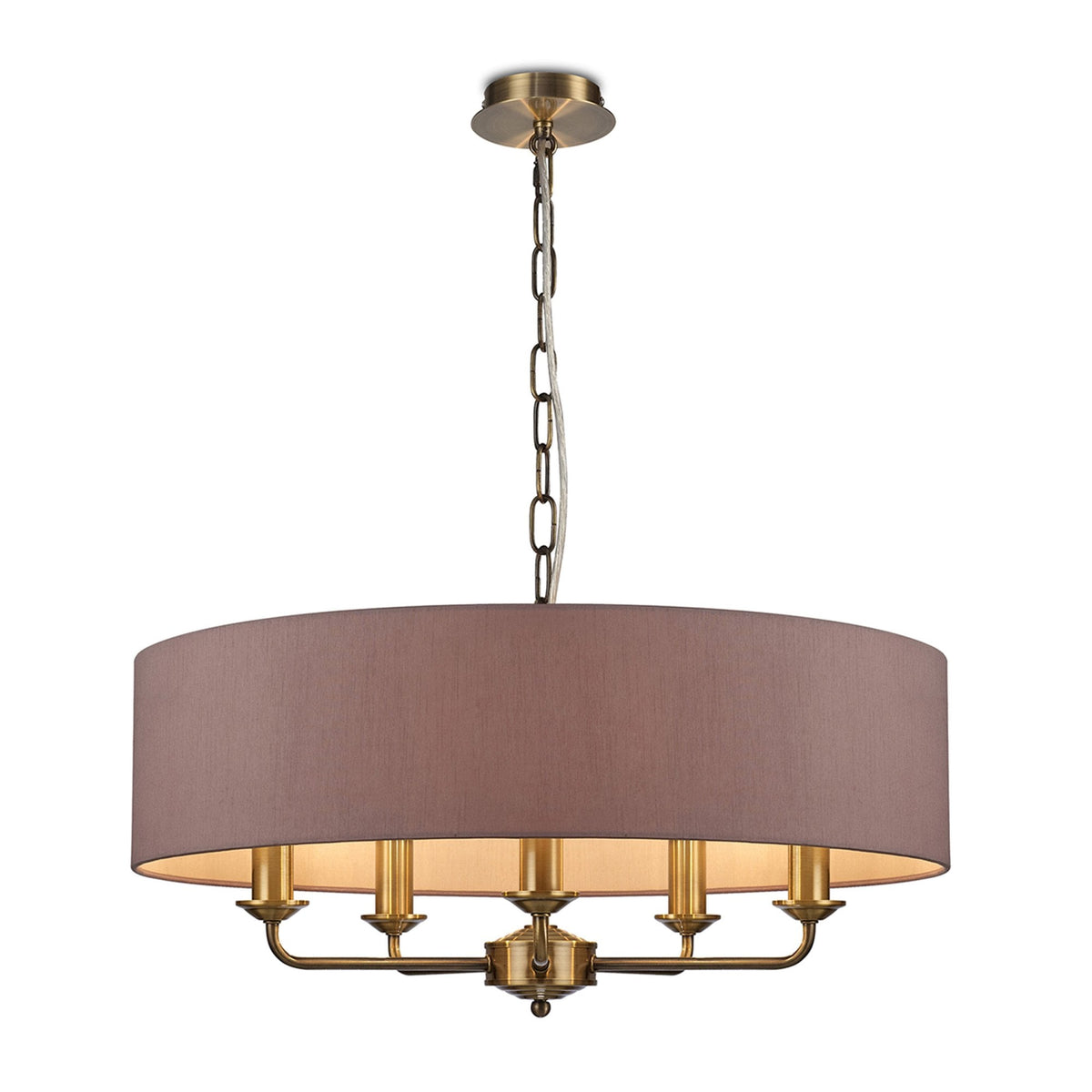 Banyan 60cm 5 Light Pendant in Antique Brass with Taupe & Halo Gold Shade