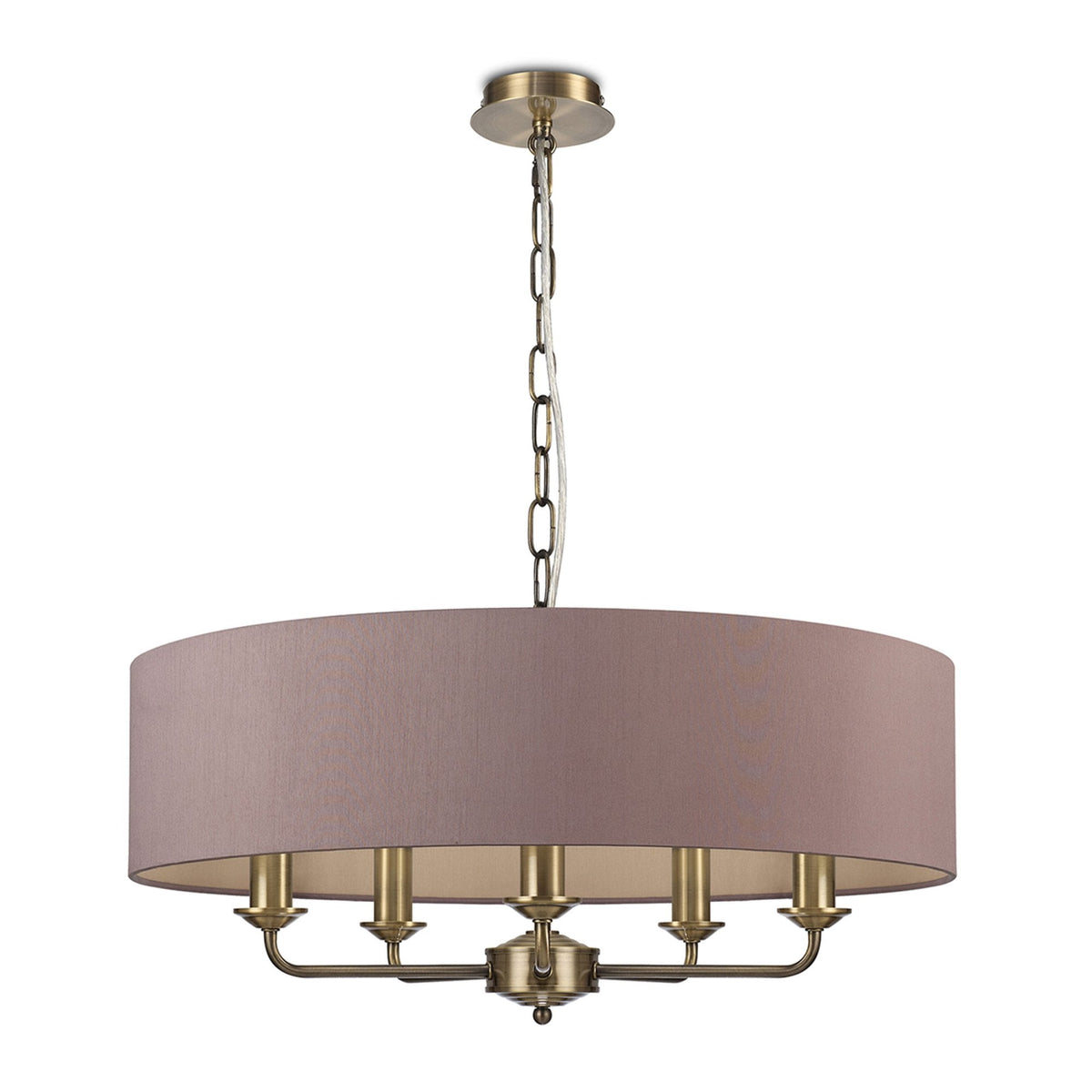 Banyan 60cm 5 Light Pendant in Antique Brass with Taupe & Halo Gold Shade