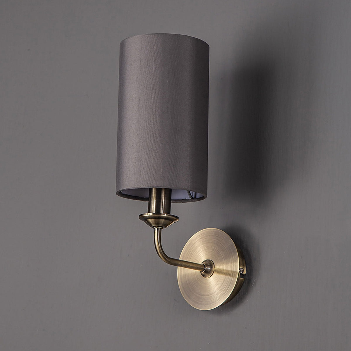 Banyan Wall Light in Antique Brass with Grey Shade
