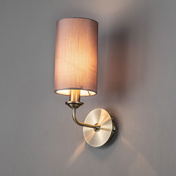Banyan Wall Light in Antique Brass with Grey Shade