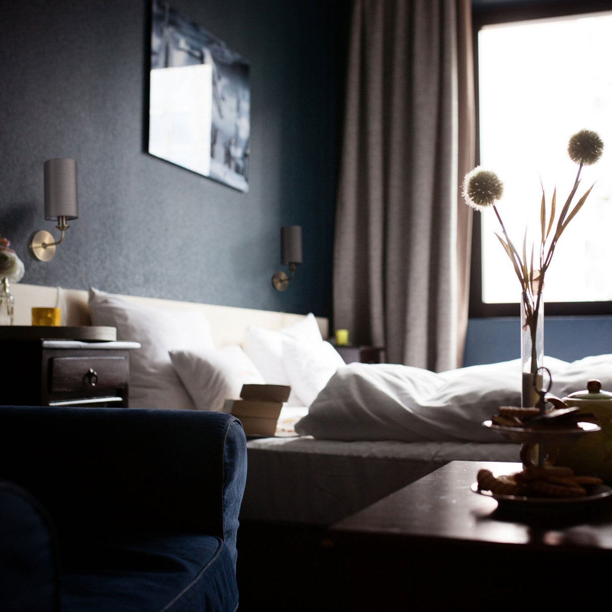 Banyan Wall Light in Antique Brass with Grey Shade