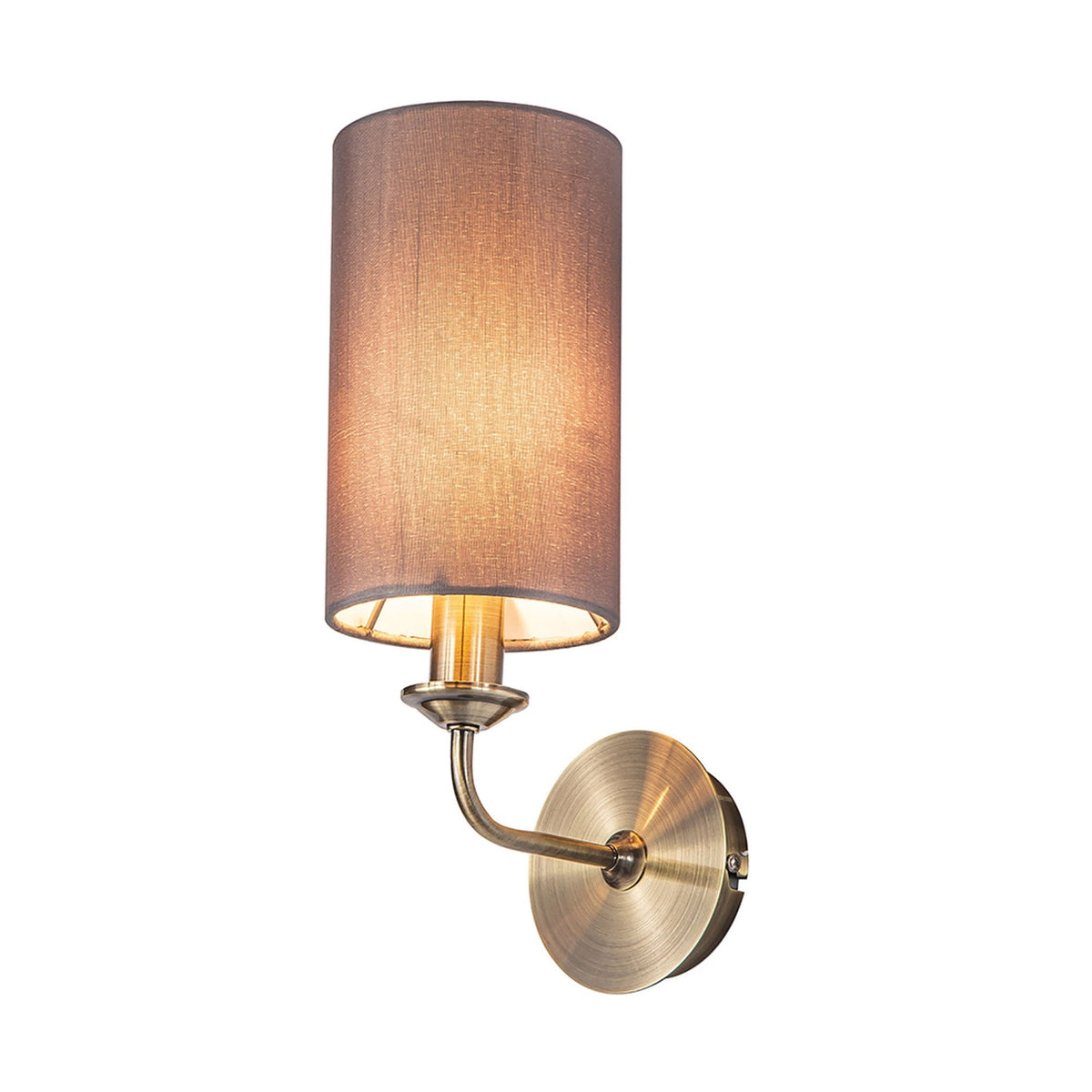 Banyan Wall Light in Antique Brass with Grey Shade
