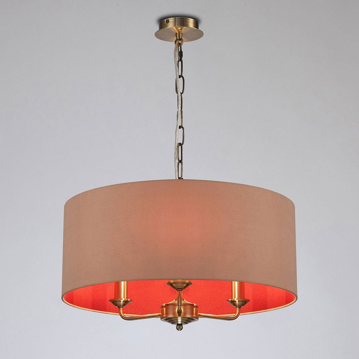 Banyan 50cm 3 Light Pendant in Antique Brass with Antique Gold & Ruby Shade
