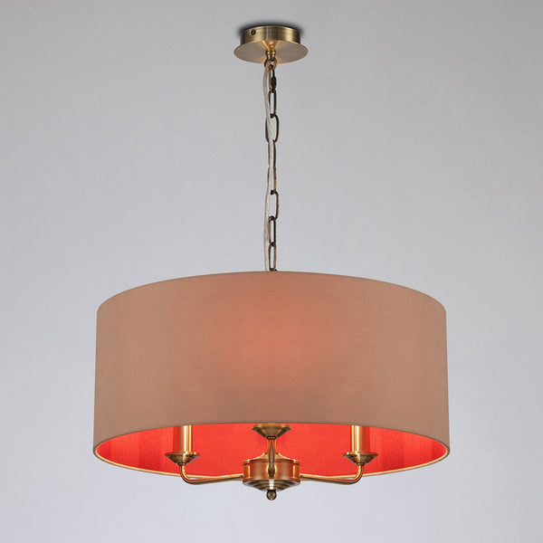 Banyan 50cm 3 Light Pendant in Antique Brass with Antique Gold & Ruby Shade