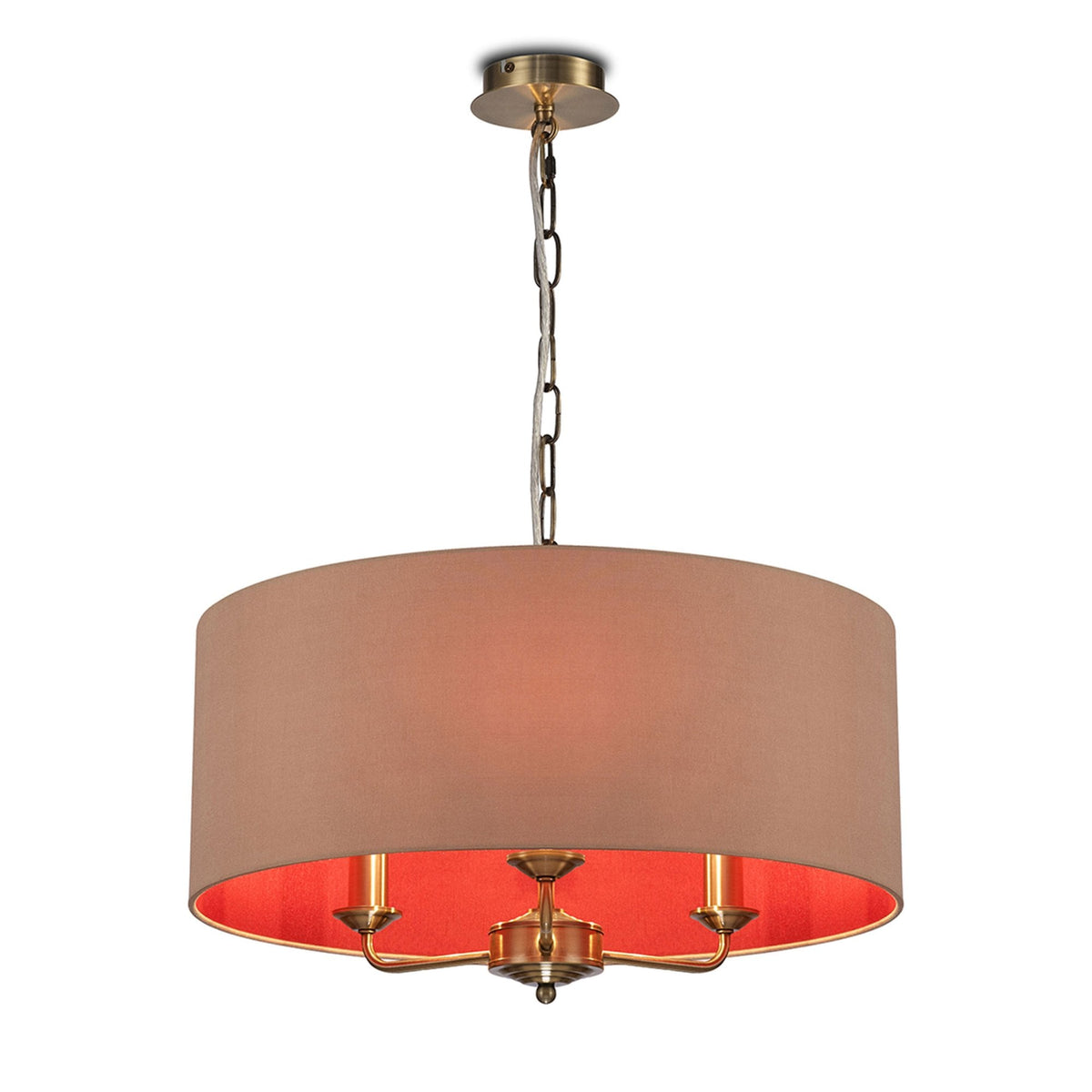 Banyan 50cm 3 Light Pendant in Antique Brass with Antique Gold & Ruby Shade