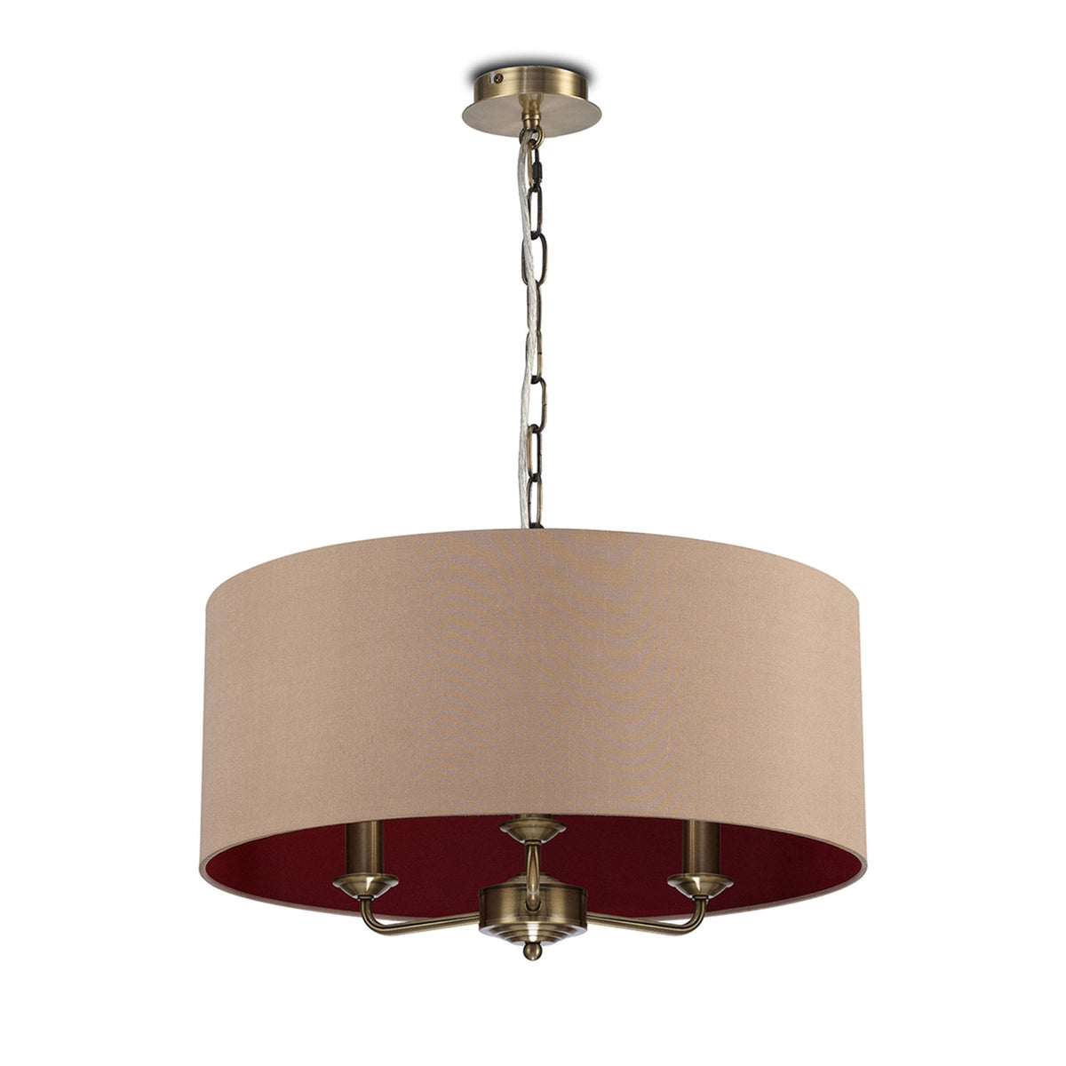 Banyan 50cm 3 Light Pendant in Antique Brass with Antique Gold & Ruby Shade