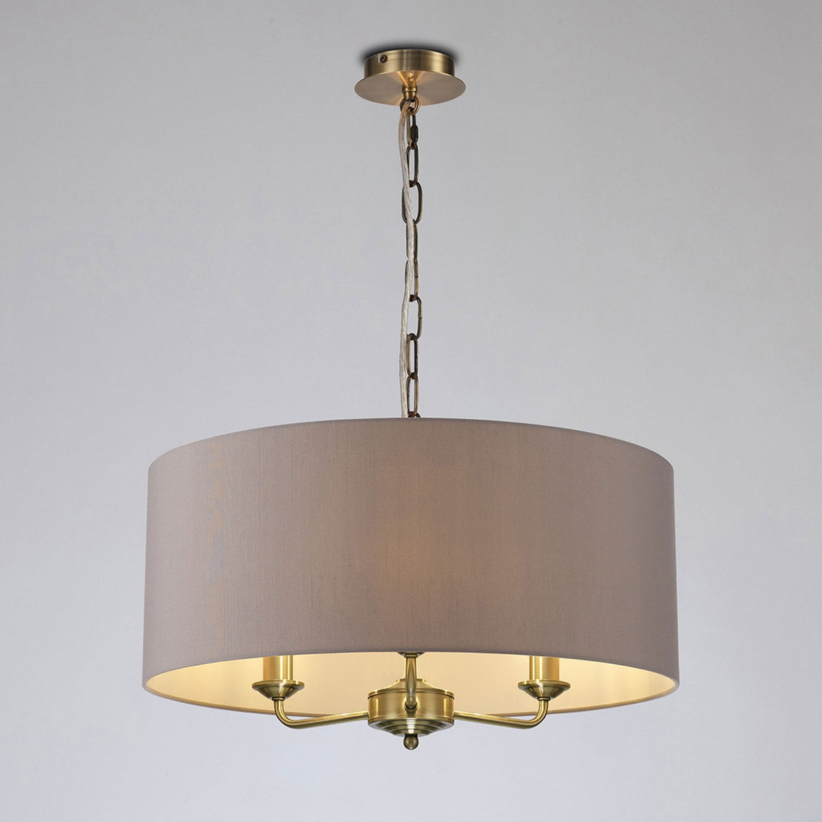 Banyan 50cm 3 Light Pendant in Antique Brass & Grey Shade