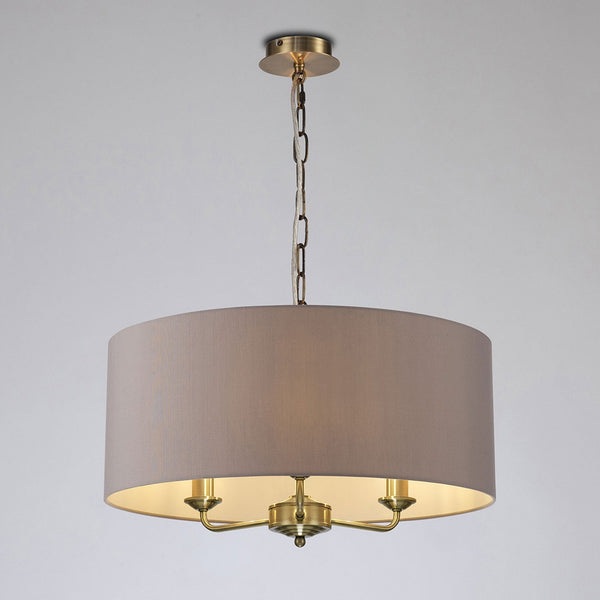 Banyan 50cm 3 Light Pendant in Antique Brass & Grey Shade