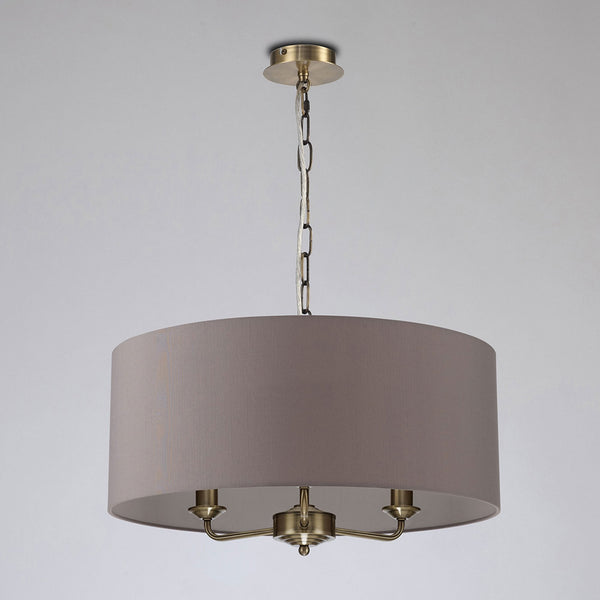 Banyan 50cm 3 Light Pendant in Antique Brass & Grey Shade