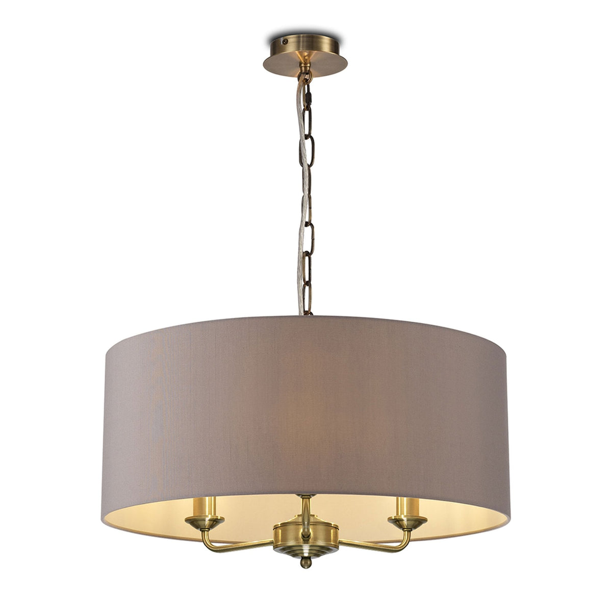 Banyan 50cm 3 Light Pendant in Antique Brass & Grey Shade