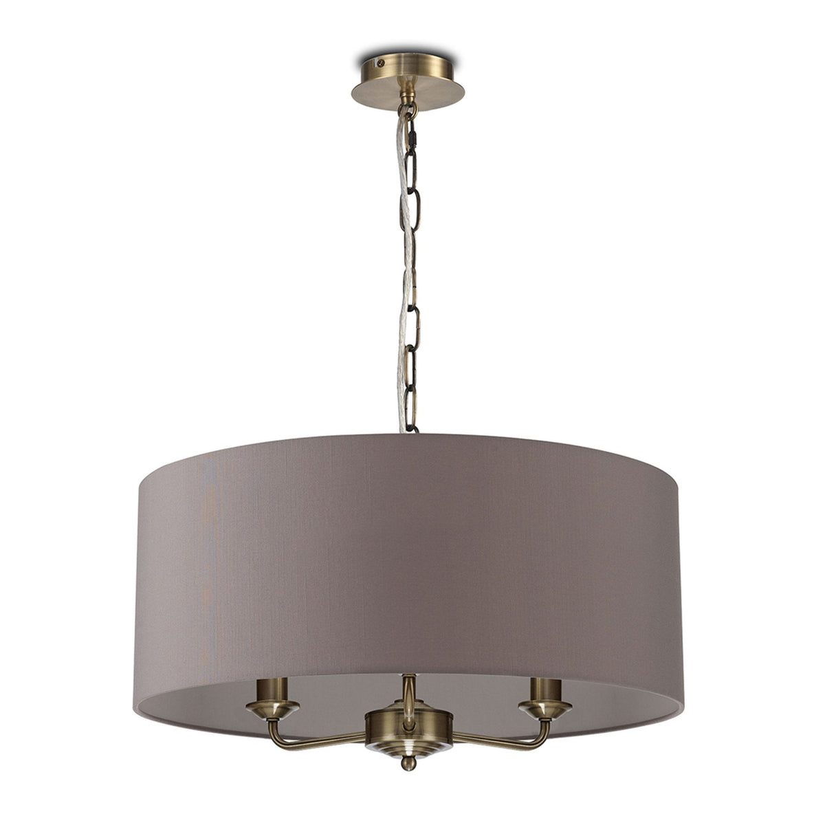 Banyan 50cm 3 Light Pendant in Antique Brass & Grey Shade