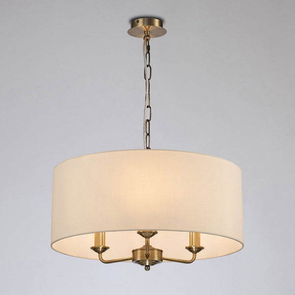 Banyan 50cm 3 Light Pendant in  Antique Brass with Ivory Pearl Shade