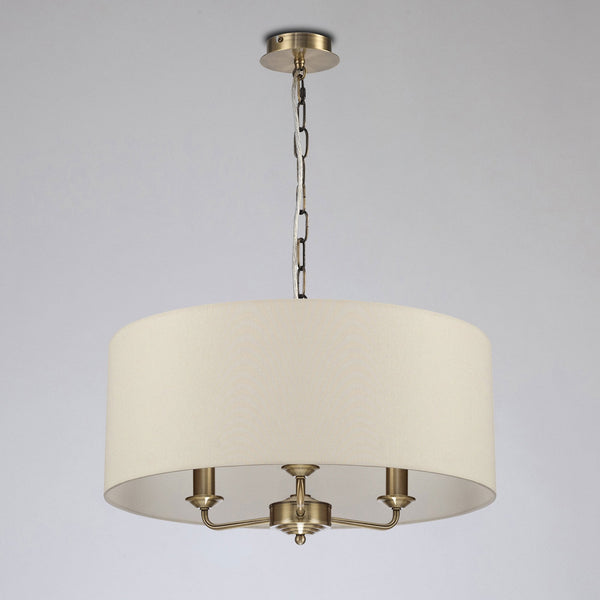 Banyan 50cm 3 Light Pendant in  Antique Brass with Ivory Pearl Shade