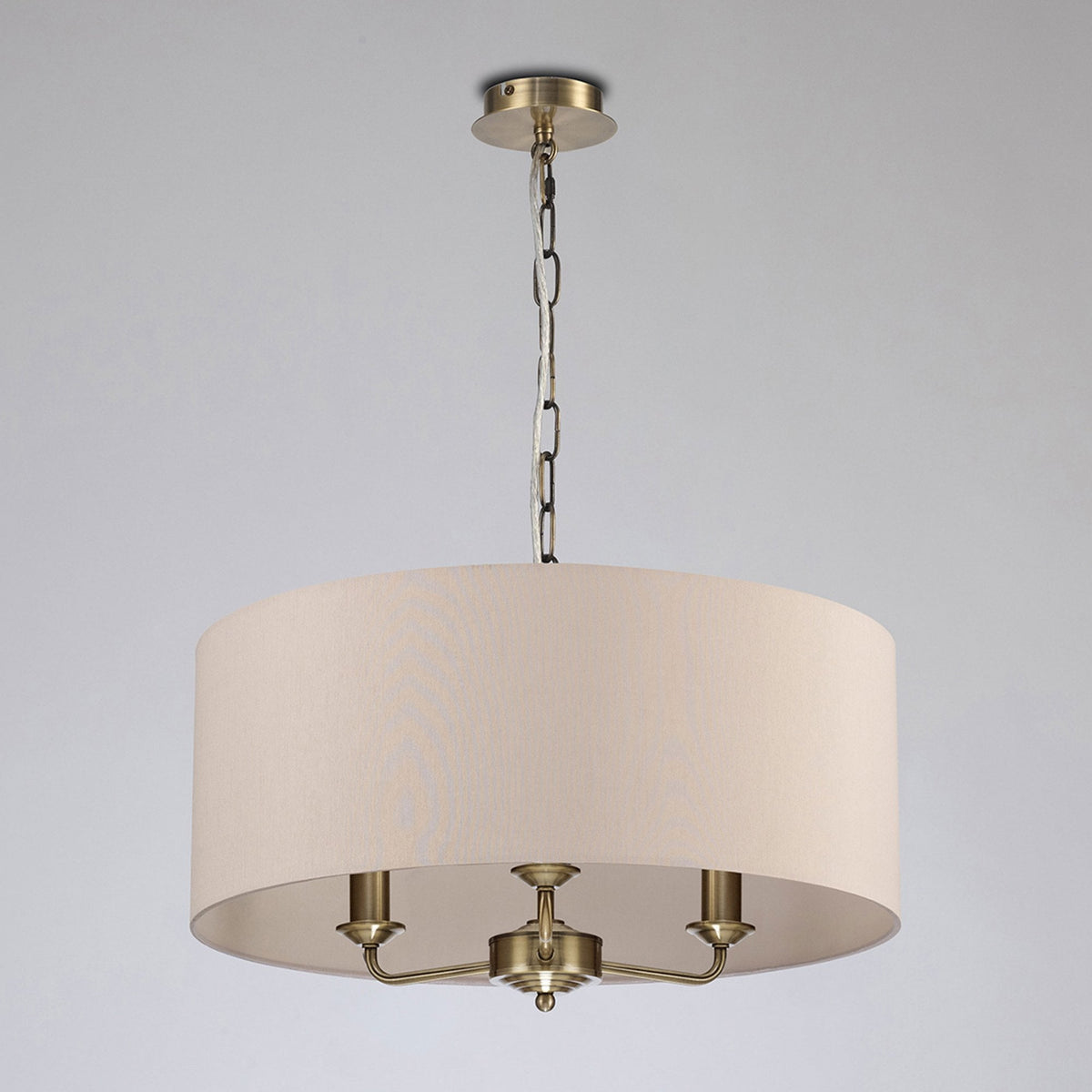 Banyan 50cm 3 Light Pendant in Antique Brass with Nude Beige & Moonlight Shade