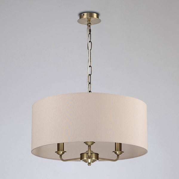 Banyan 50cm 3 Light Pendant in Antique Brass with Nude Beige & Moonlight Shade
