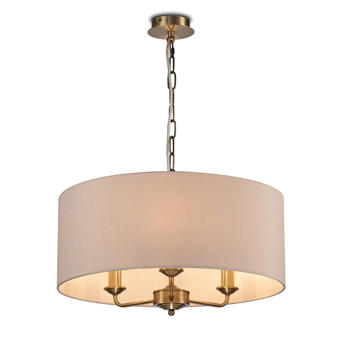 Banyan 50cm 3 Light Pendant in Antique Brass with Nude Beige & Moonlight Shade