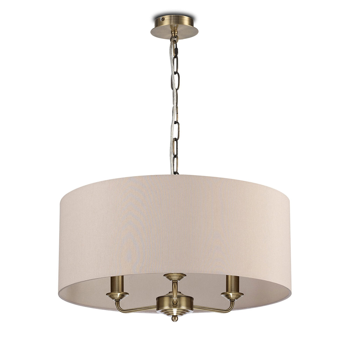 Banyan 50cm 3 Light Pendant in Antique Brass with Nude Beige & Moonlight Shade