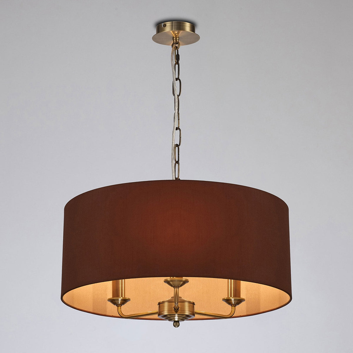 Banyan 50cm 3 Light Pendant in Antique Brass with Raw Cocoa & Grecian Bronze Shade