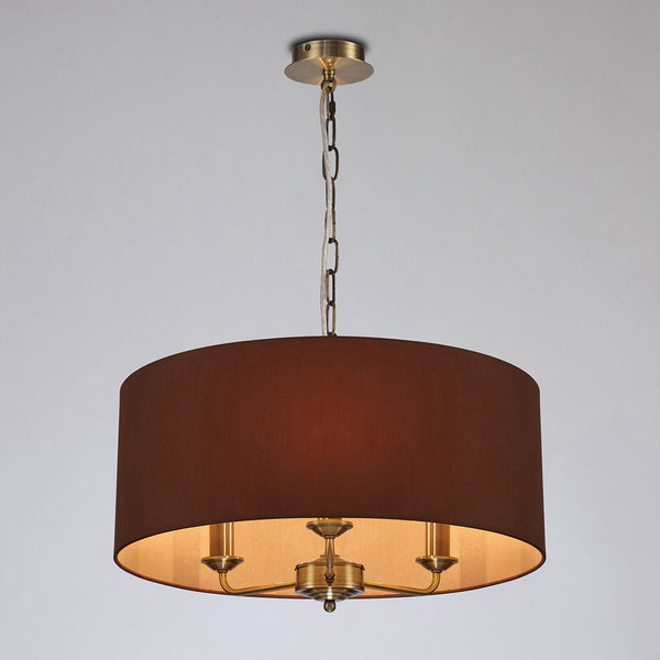Banyan 50cm 3 Light Pendant in Antique Brass with Raw Cocoa & Grecian Bronze Shade