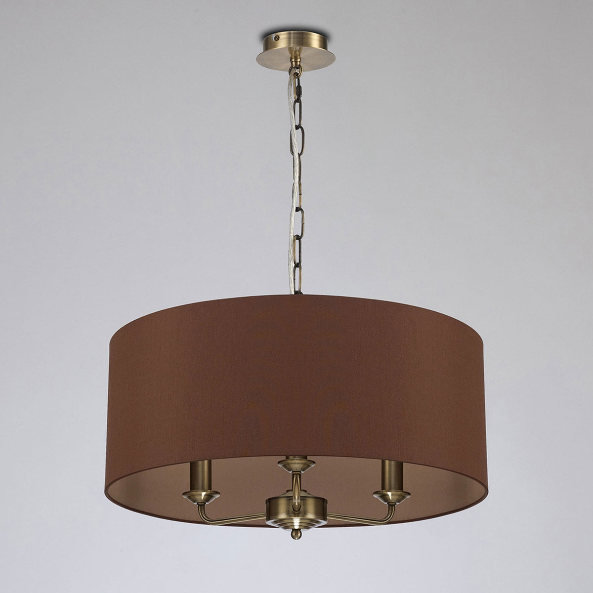 Banyan 50cm 3 Light Pendant in Antique Brass with Raw Cocoa & Grecian Bronze Shade