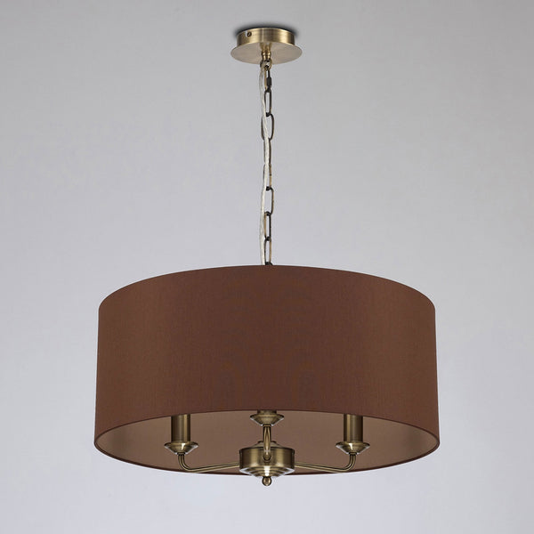 Banyan 50cm 3 Light Pendant in Antique Brass with Raw Cocoa & Grecian Bronze Shade