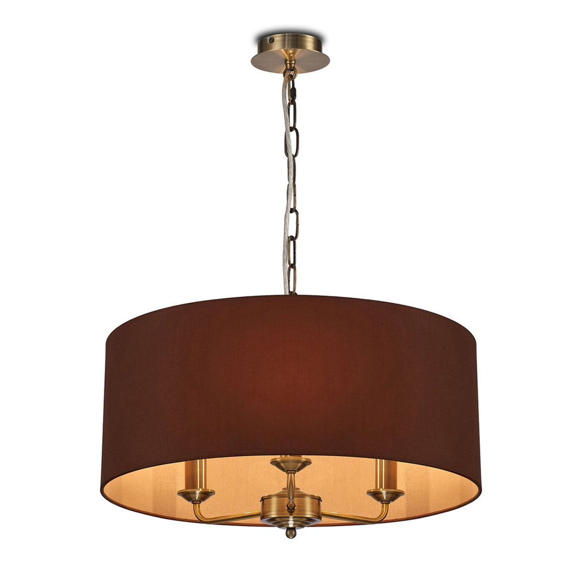 Banyan 50cm 3 Light Pendant in Antique Brass with Raw Cocoa & Grecian Bronze Shade