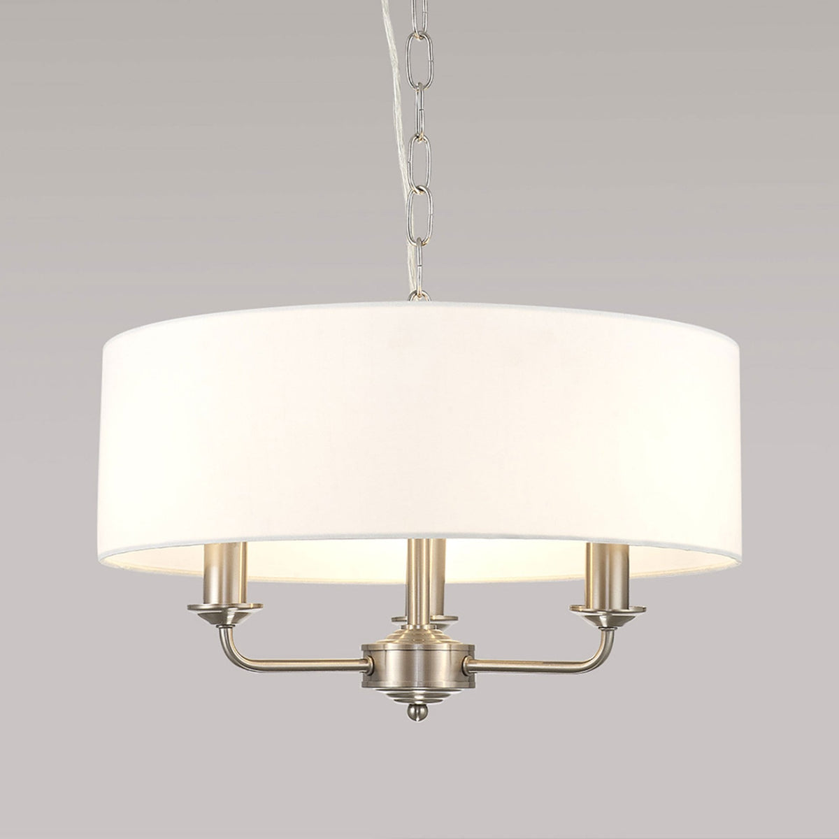 Banyan 45cm 3 Light Pendant in Satin Nickel with White Shade