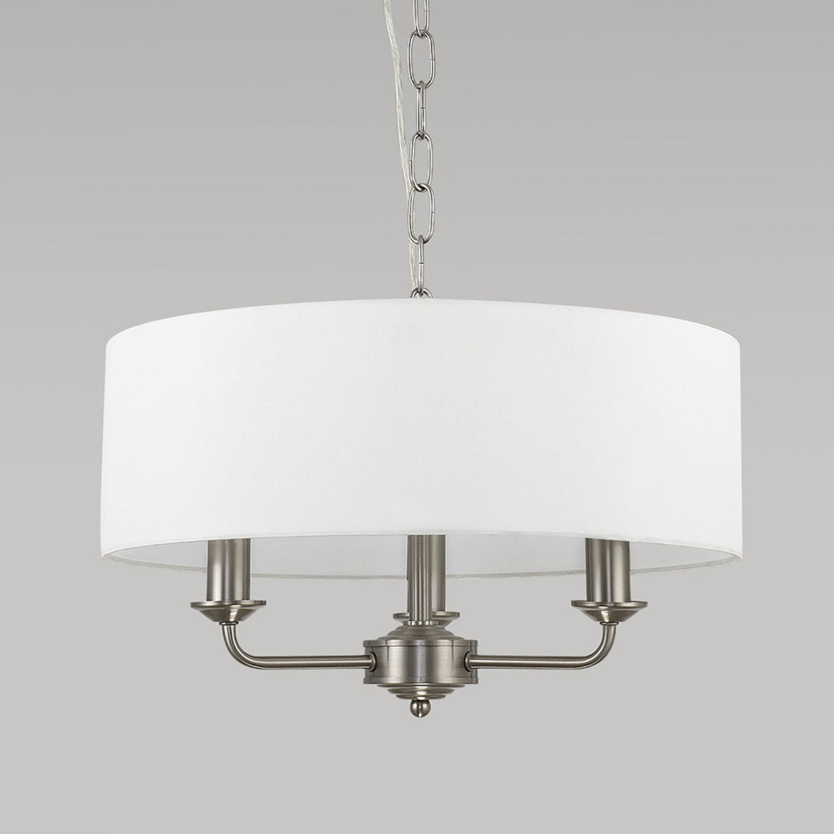 Banyan 45cm 3 Light Pendant in Satin Nickel with White Shade