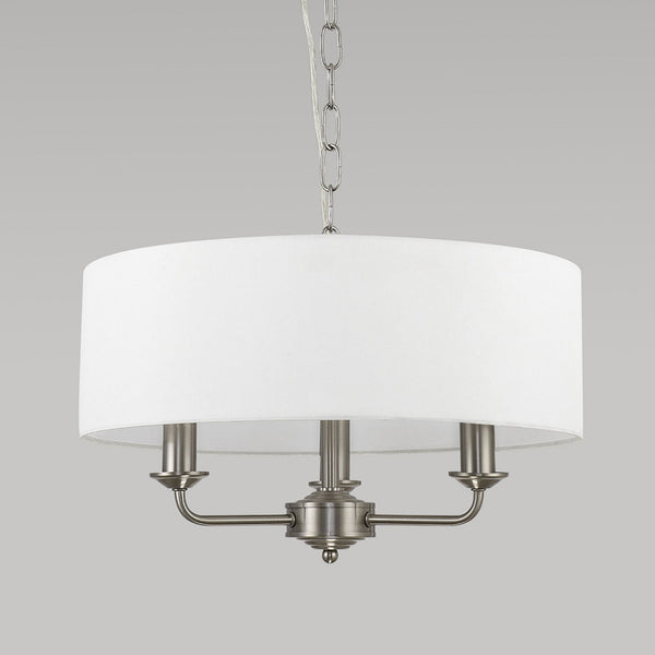 Banyan 45cm 3 Light Pendant in Satin Nickel with White Shade
