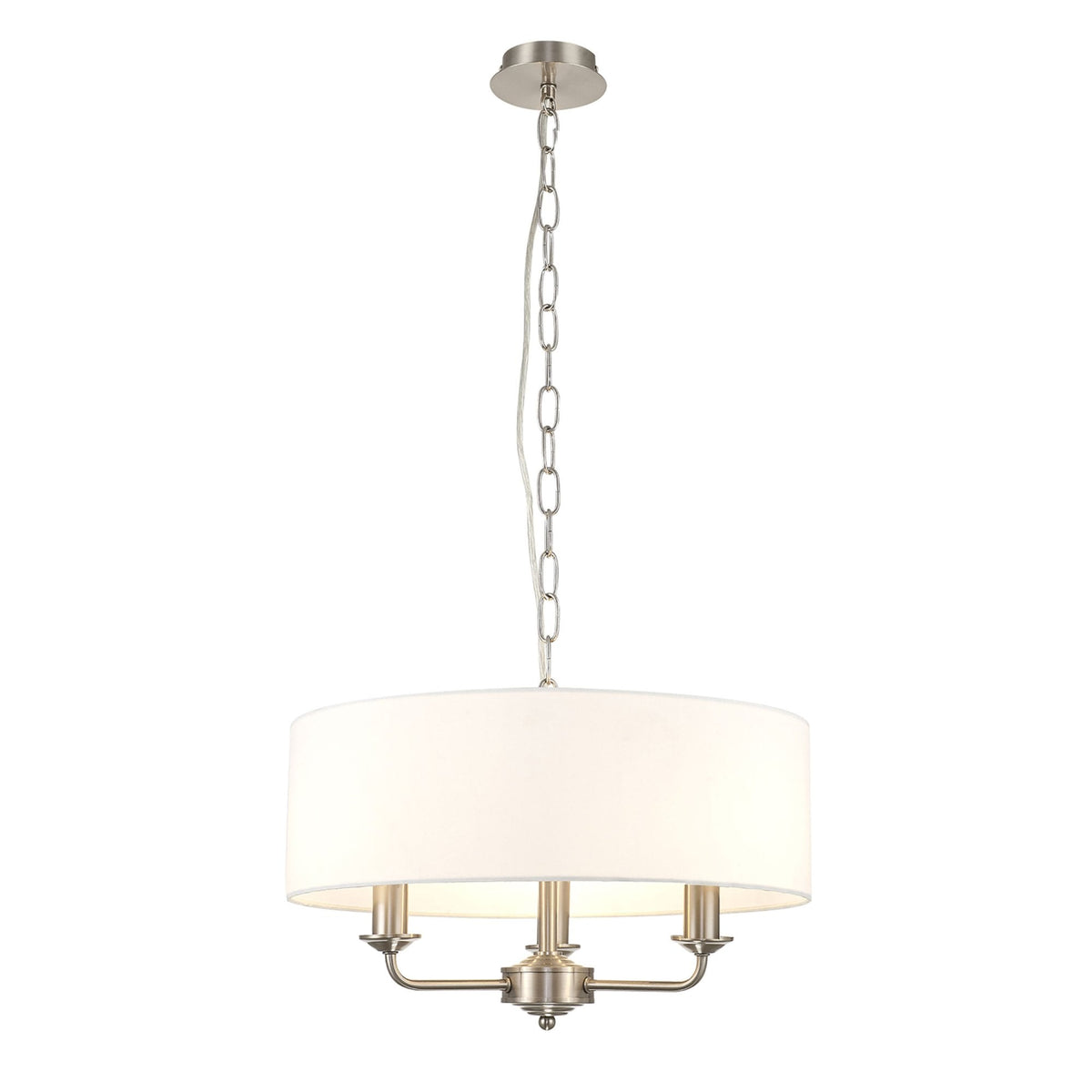 Banyan 45cm 3 Light Pendant in Satin Nickel with White Shade
