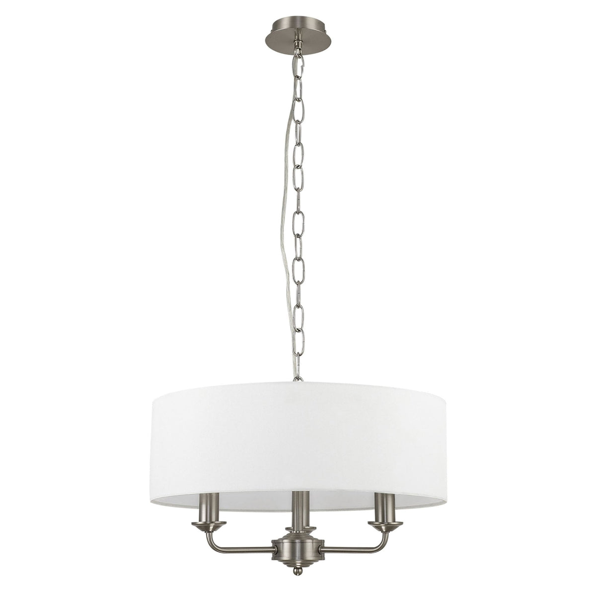 Banyan 45cm 3 Light Pendant in Satin Nickel with White Shade