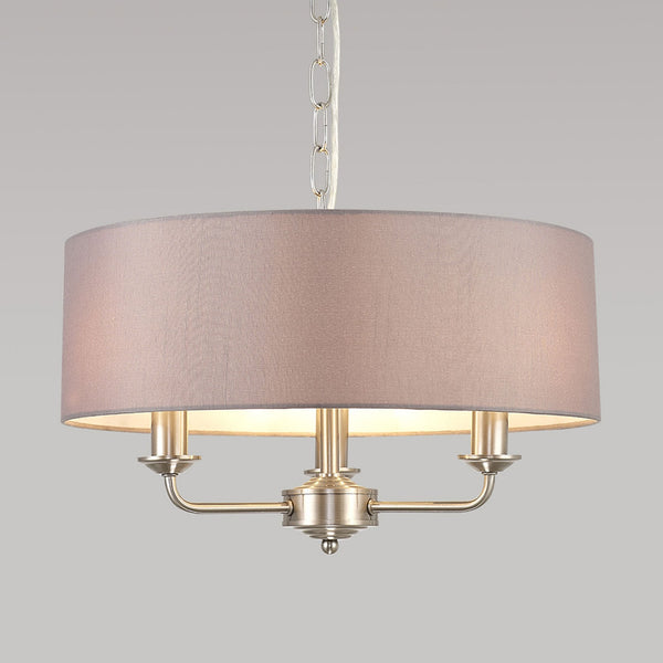 Banyan 45cm 3 Light Pendant in Satin Nickel with Grey Shade