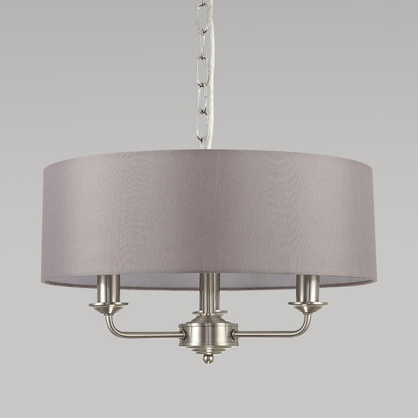 Banyan 45cm 3 Light Pendant in Satin Nickel with Grey Shade