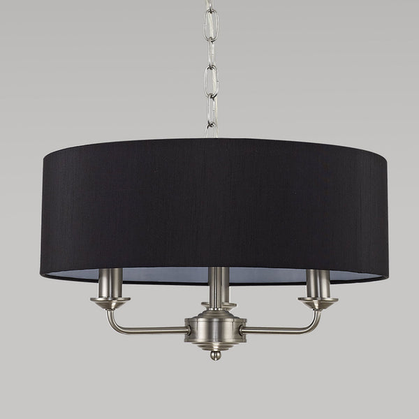 Banyan 45cm 3 Light Pendant in Satin Nickel with Black Shade
