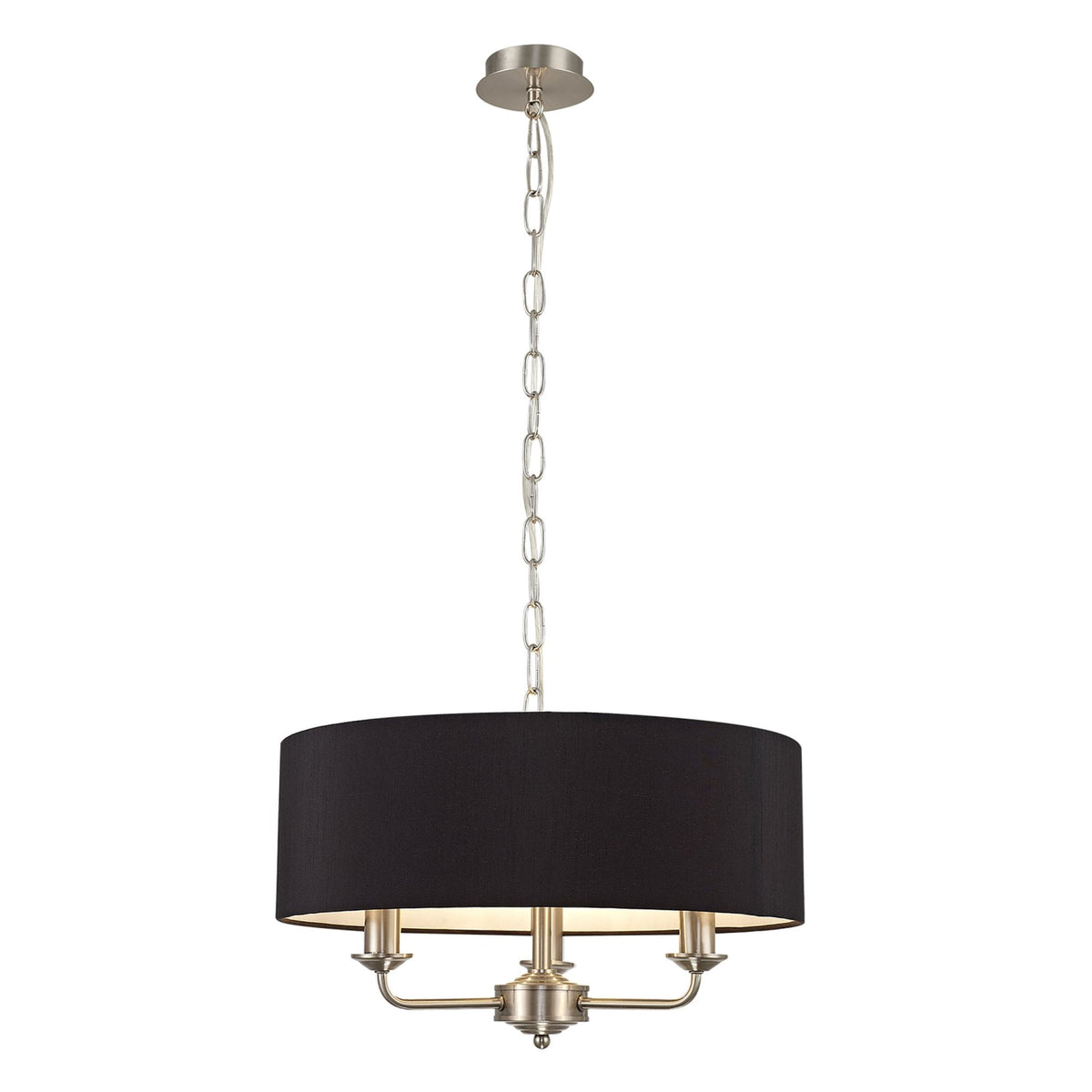 Banyan 45cm 3 Light Pendant in Satin Nickel with Black Shade