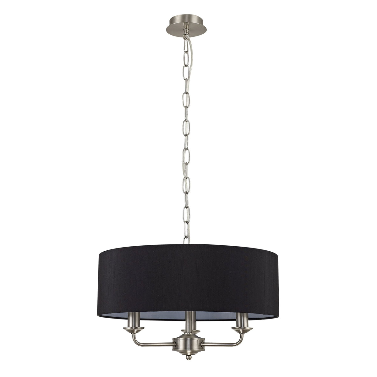 Banyan 45cm 3 Light Pendant in Satin Nickel with Black Shade