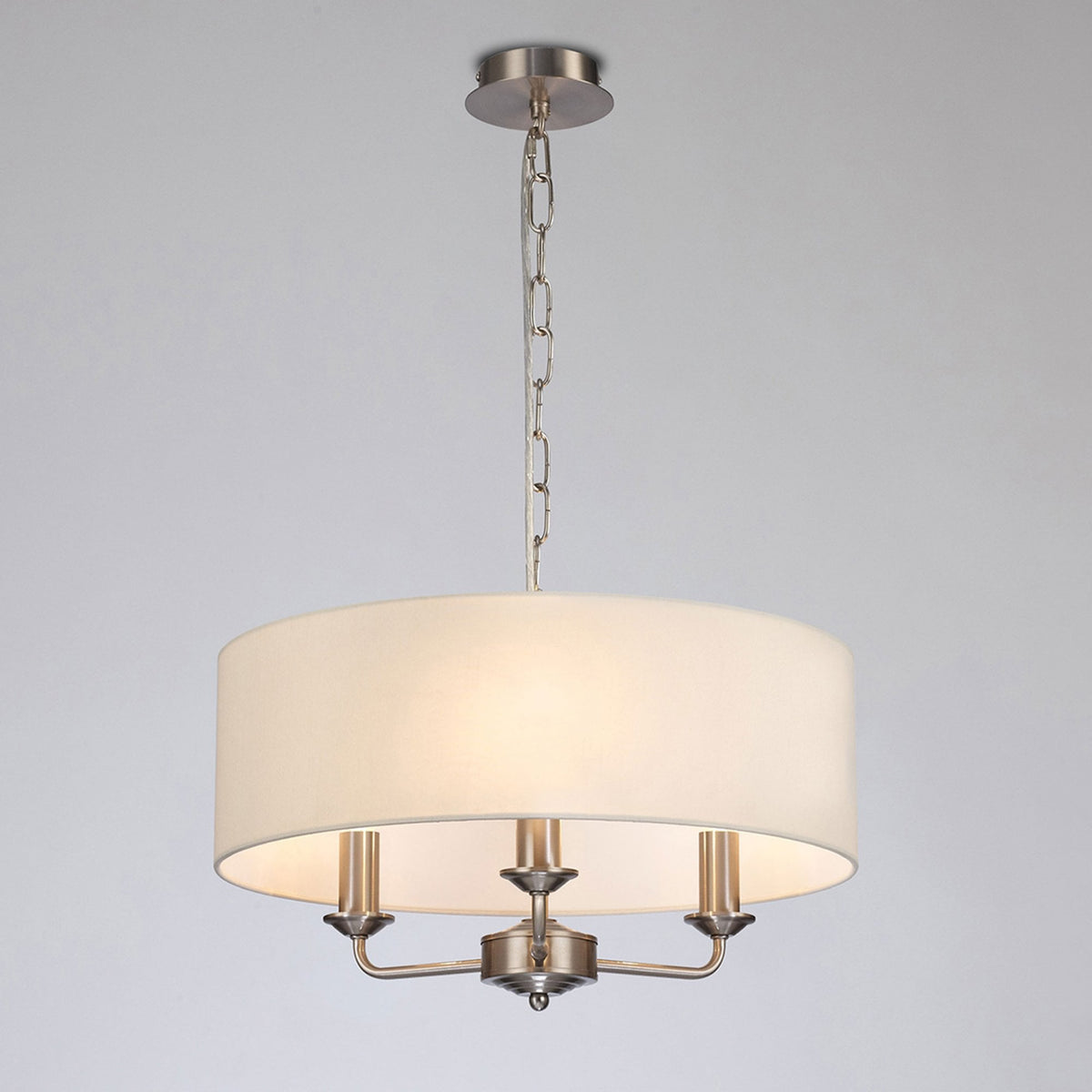Banyan 45cm 3 Light Pendant in Satin Nickel with Ivory Pearl Shade