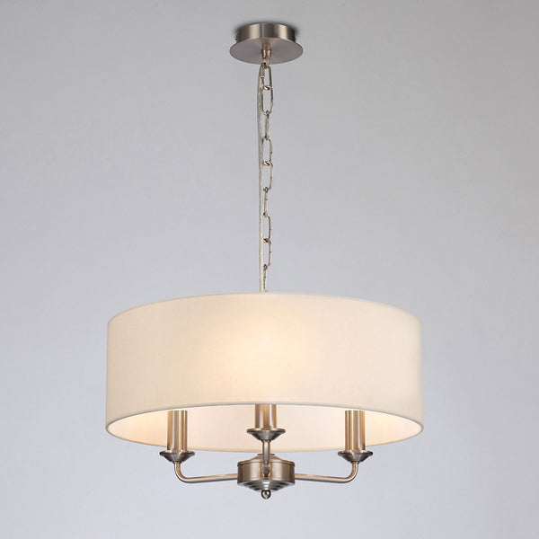 Banyan 45cm 3 Light Pendant in Satin Nickel with Ivory Pearl Shade
