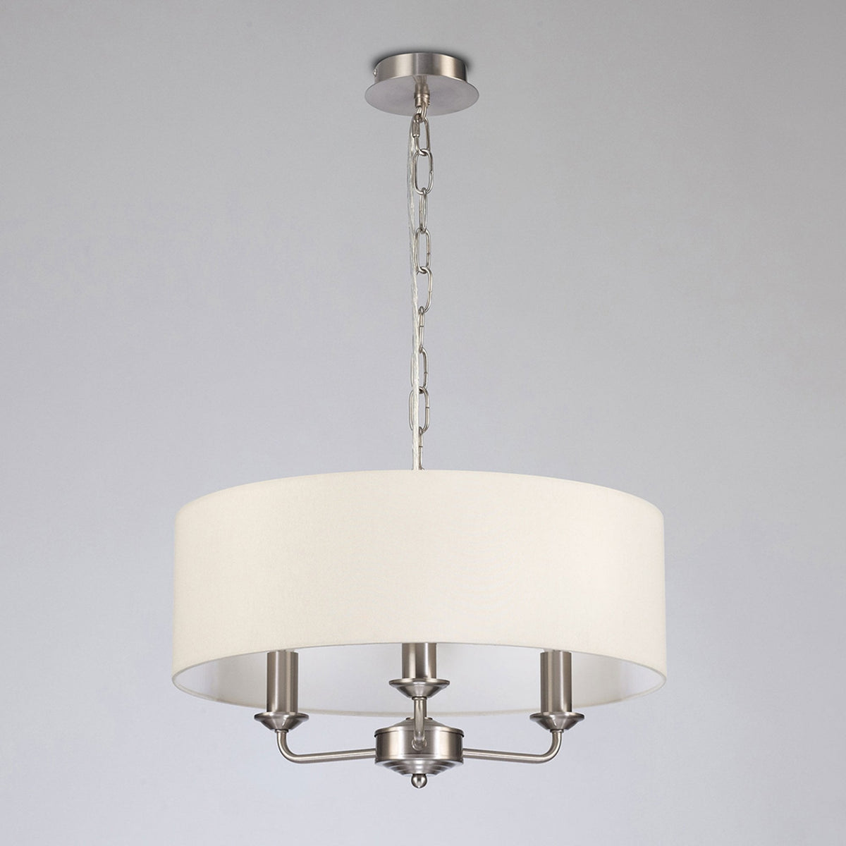 Banyan 45cm 3 Light Pendant in Satin Nickel with Ivory Pearl Shade