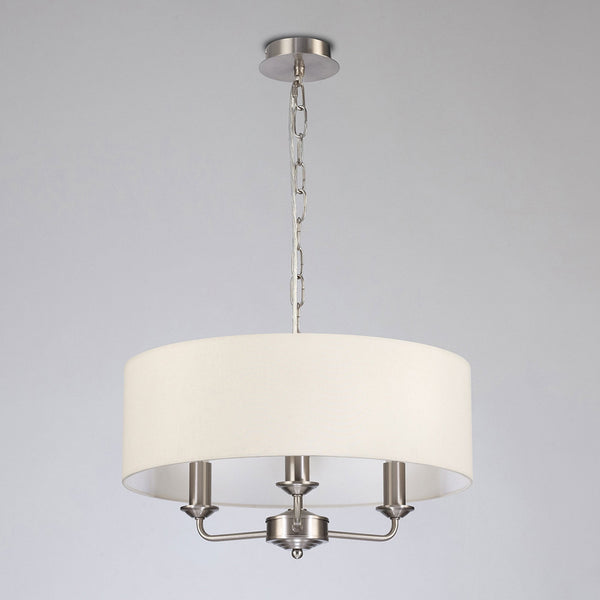 Banyan 45cm 3 Light Pendant in Satin Nickel with Ivory Pearl Shade