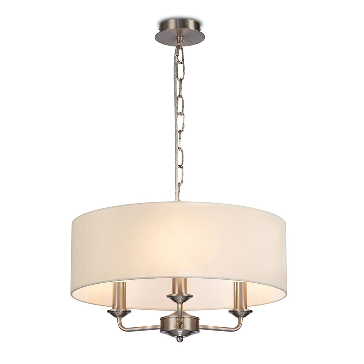 Banyan 45cm 3 Light Pendant in Satin Nickel with Ivory Pearl Shade