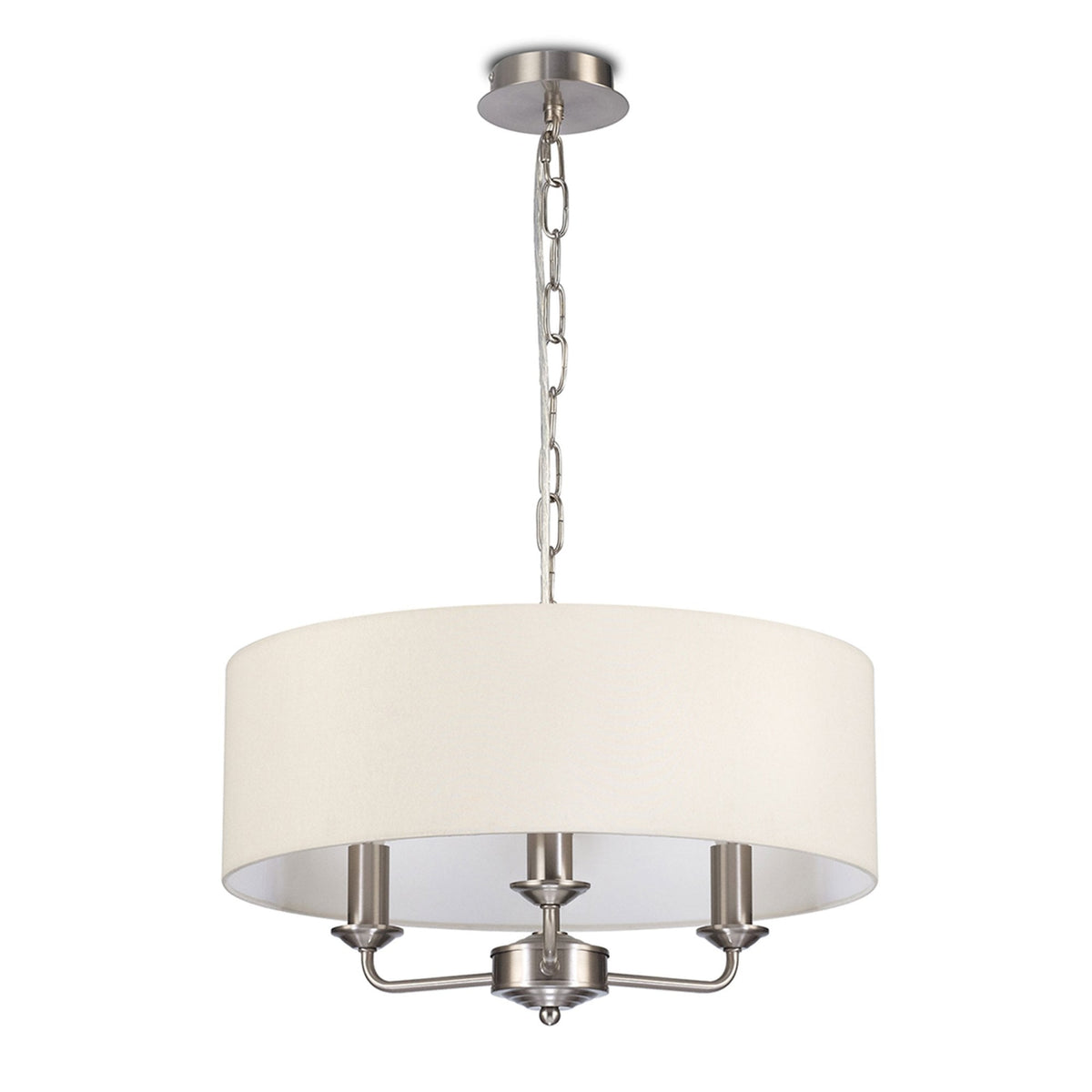 Banyan 45cm 3 Light Pendant in Satin Nickel with Ivory Pearl Shade