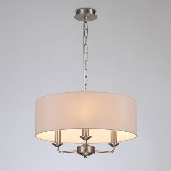 Banyan 45cm 3 Light Pendant in Satin Nickel with Nude Beige & Moonlight Shade