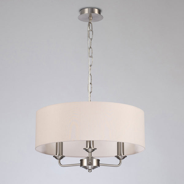 Banyan 45cm 3 Light Pendant in Satin Nickel with Nude Beige & Moonlight Shade