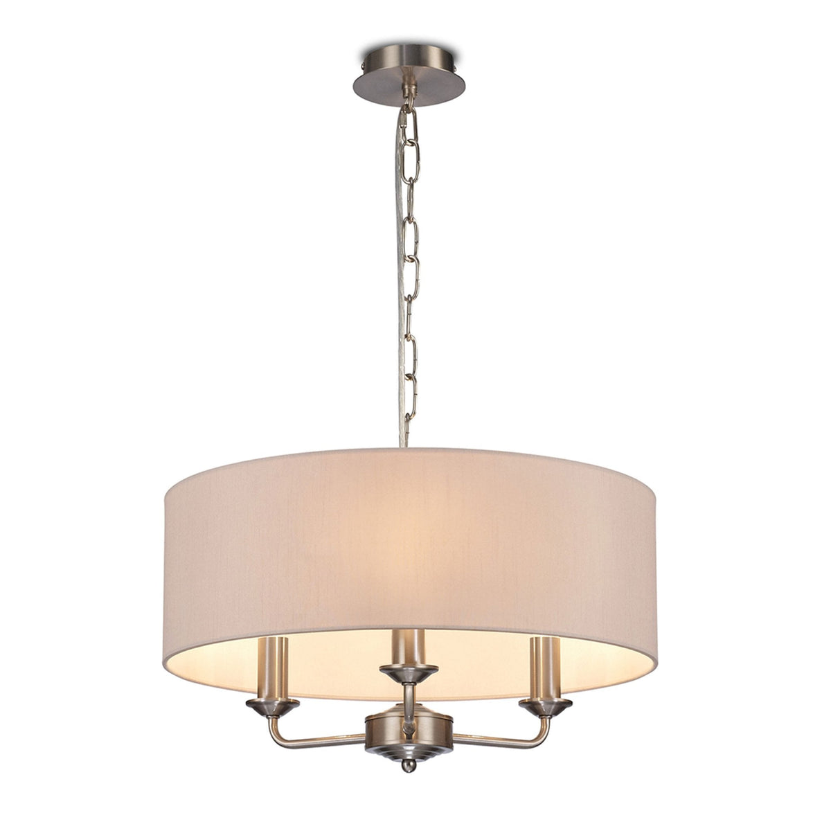 Banyan 45cm 3 Light Pendant in Satin Nickel with Nude Beige & Moonlight Shade