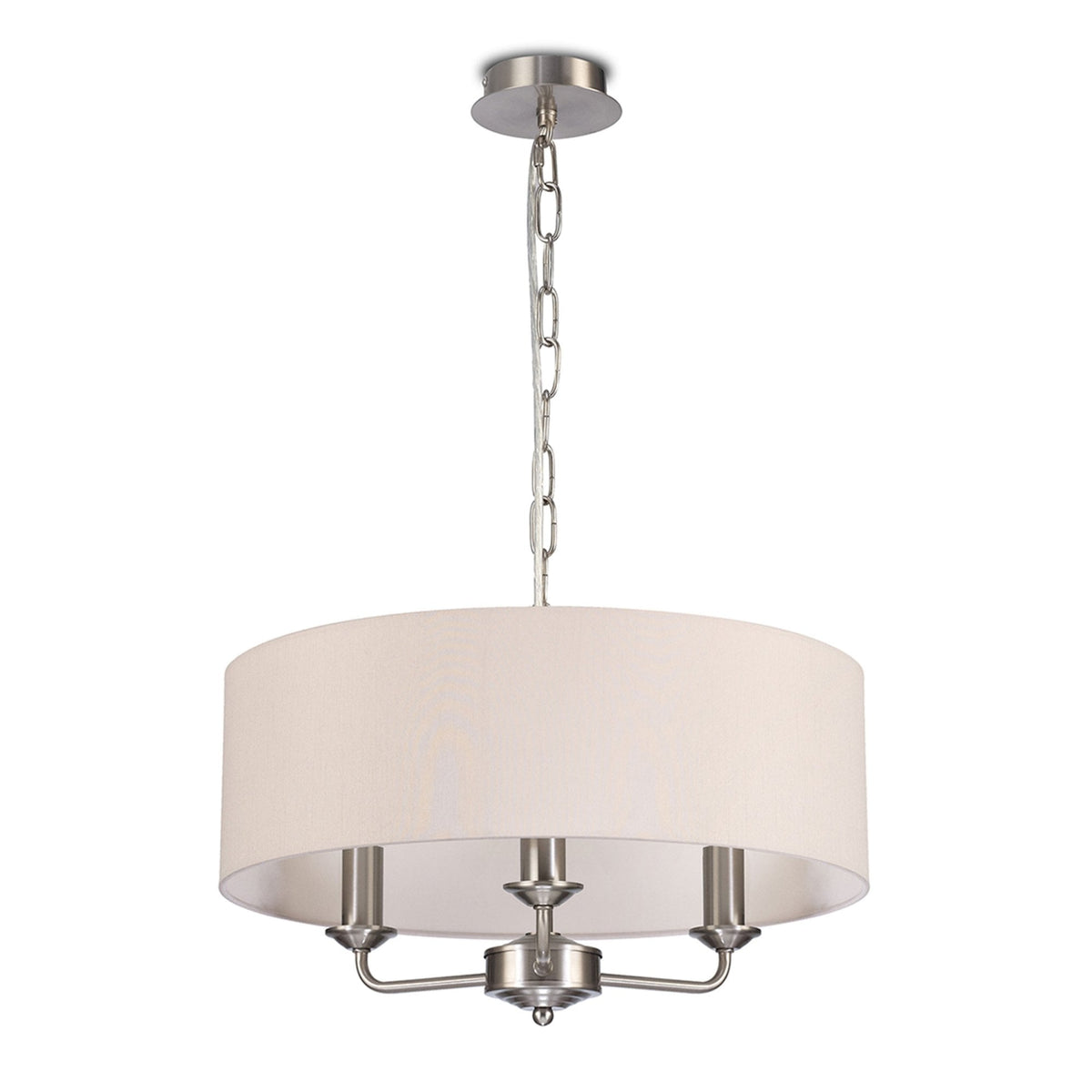 Banyan 45cm 3 Light Pendant in Satin Nickel with Nude Beige & Moonlight Shade