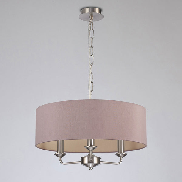Banyan 45cm 3 Light Pendant in Satin Nickel with Taupe & Halo Gold Shade