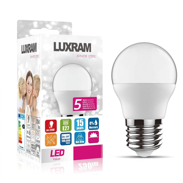 E27 Neutral White Opal LED Golf Ball 2W 4000K 200lm